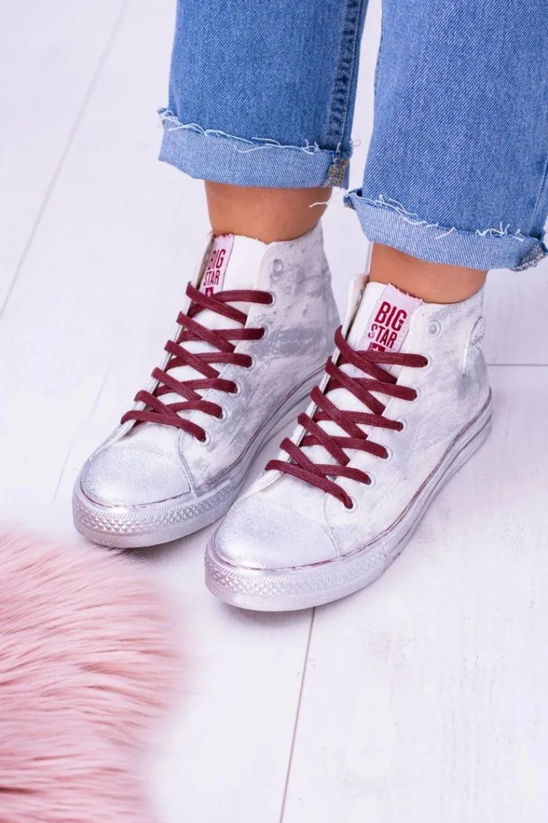 Sale Big Star Shoes Big Star Wysokie Białe Posrebrzane Tenisówki Trampki BB274016