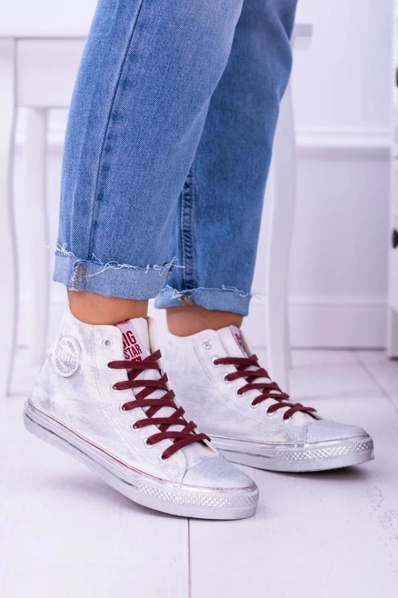 Sale Big Star Shoes Big Star Wysokie Białe Posrebrzane Tenisówki Trampki BB274016
