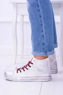 Sale Big Star Shoes Big Star Wysokie Białe Posrebrzane Tenisówki Trampki BB274016