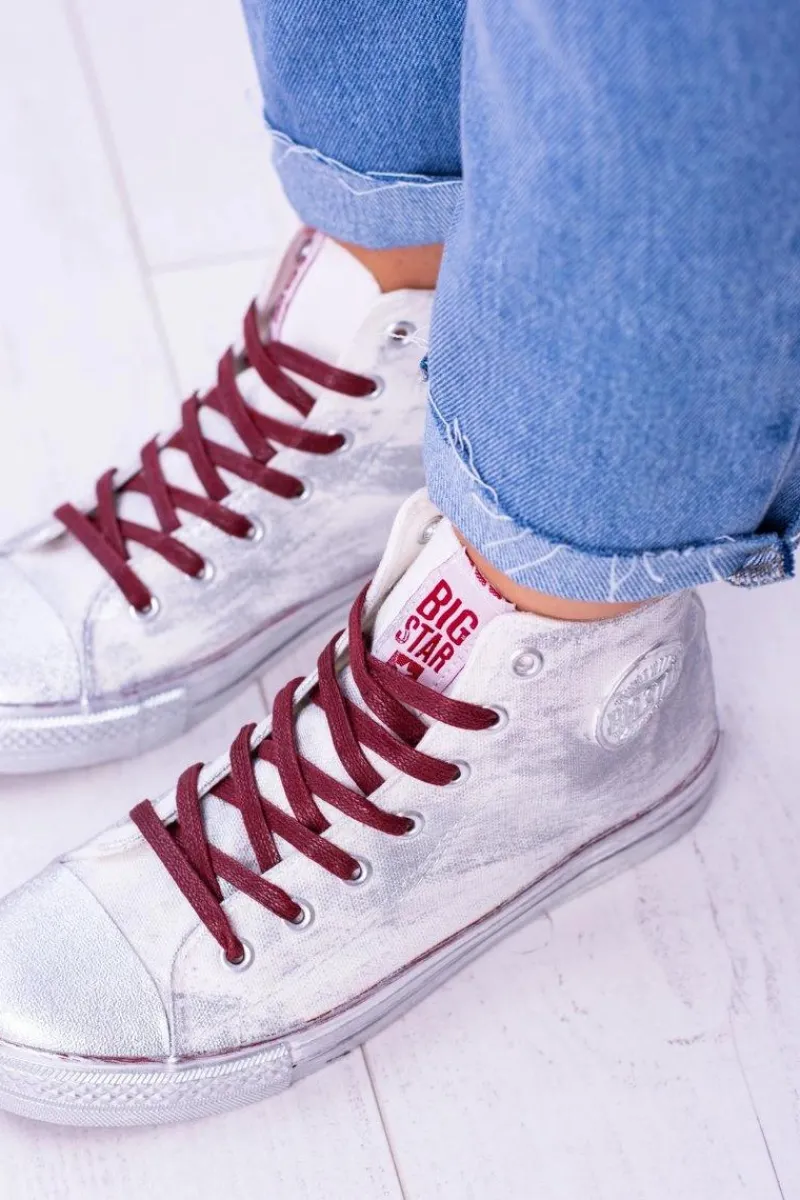 Sale Big Star Shoes Big Star Wysokie Białe Posrebrzane Tenisówki Trampki BB274016