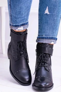 Botki Sznurowane|Botki Płaskie>Big Star Shoes BIG STAR WYSOKIE BOTKI SZTYBLETY SKÓRZANE BB274612