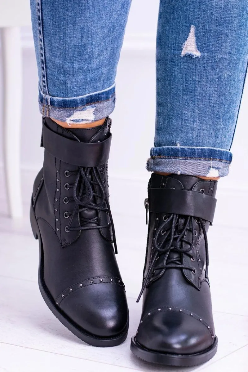 Botki Sznurowane|Botki Płaskie>Big Star Shoes BIG STAR WYSOKIE BOTKI SZTYBLETY SKÓRZANE BB274612