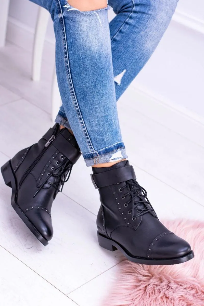 Botki Sznurowane|Botki Płaskie>Big Star Shoes BIG STAR WYSOKIE BOTKI SZTYBLETY SKÓRZANE BB274612