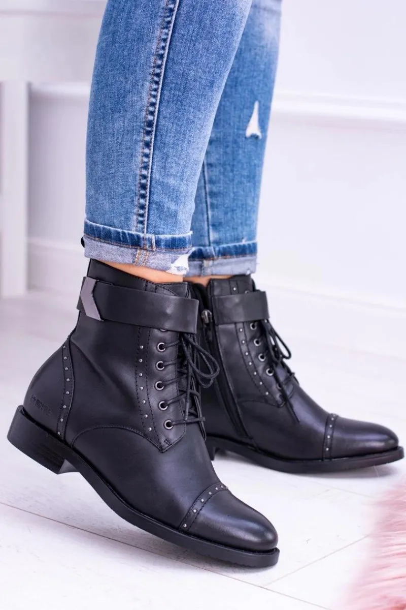 Botki Sznurowane|Botki Płaskie>Big Star Shoes BIG STAR WYSOKIE BOTKI SZTYBLETY SKÓRZANE BB274612