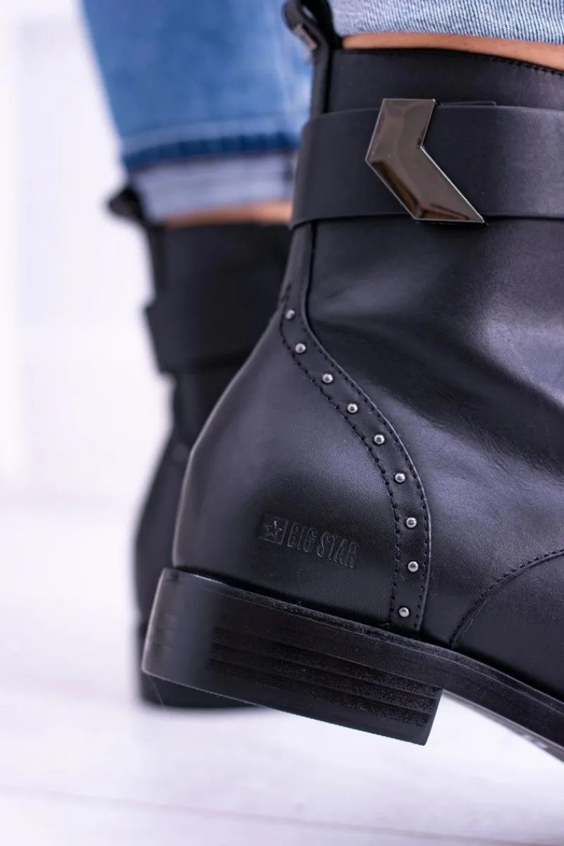 Botki Sznurowane|Botki Płaskie>Big Star Shoes BIG STAR WYSOKIE BOTKI SZTYBLETY SKÓRZANE BB274612