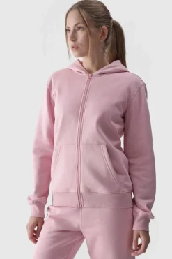 Bluzy Damskie|Odzież 4F>4F Bluza Damska Dresowa Z Kapturem Rozpinana Bawełniana Różowa WMM00TSWSF1467-56S