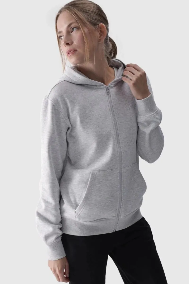 New 4F Bluza Damska Dresowa Z Kapturem Rozpinana Bawełniana Szara WMM00TSWSF1467-27M Szary