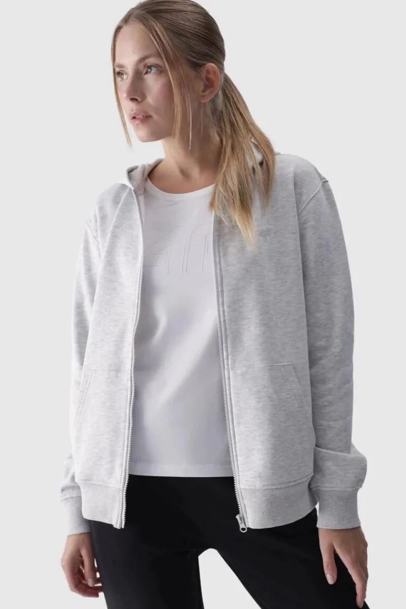 New 4F Bluza Damska Dresowa Z Kapturem Rozpinana Bawełniana Szara WMM00TSWSF1467-27M Szary
