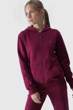 Sale Bluza Damska Dresowa Z Kapturem Rozpinana Bawełniana Fioletowa WMM00TSWSF1467-51S Damskie Bluzy Damskie|Odzież 4F