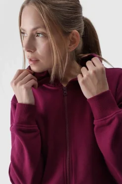 Sale Bluza Damska Dresowa Z Kapturem Rozpinana Bawełniana Fioletowa WMM00TSWSF1467-51S Damskie Bluzy Damskie|Odzież 4F