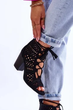 Hot Boto Botki Ażurowe Na Obcasie Czarne Letya