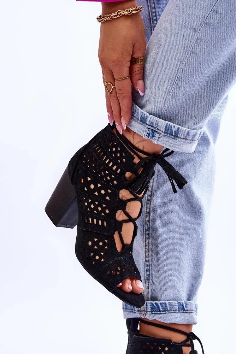 Hot Boto Botki Ażurowe Na Obcasie Czarne Letya