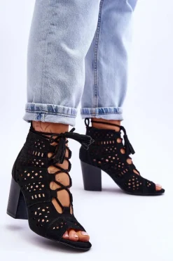 Hot Boto Botki Ażurowe Na Obcasie Czarne Letya
