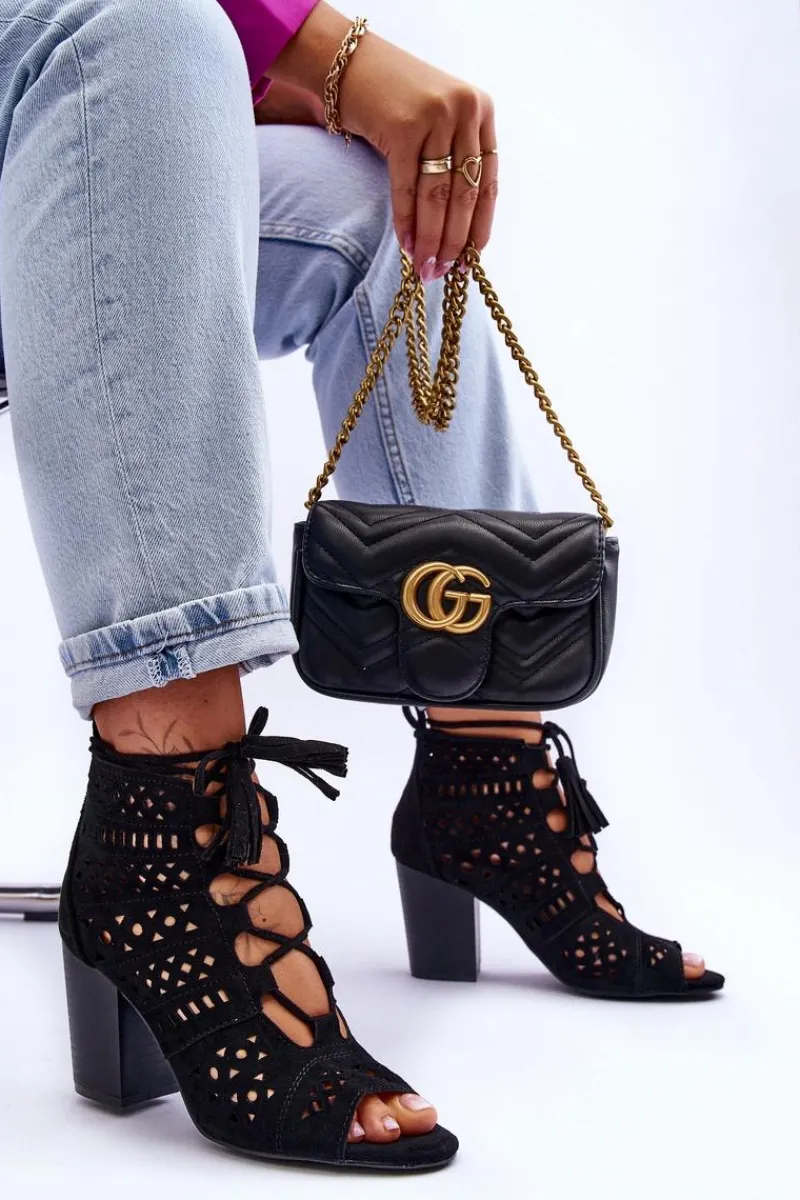 Hot Boto Botki Ażurowe Na Obcasie Czarne Letya