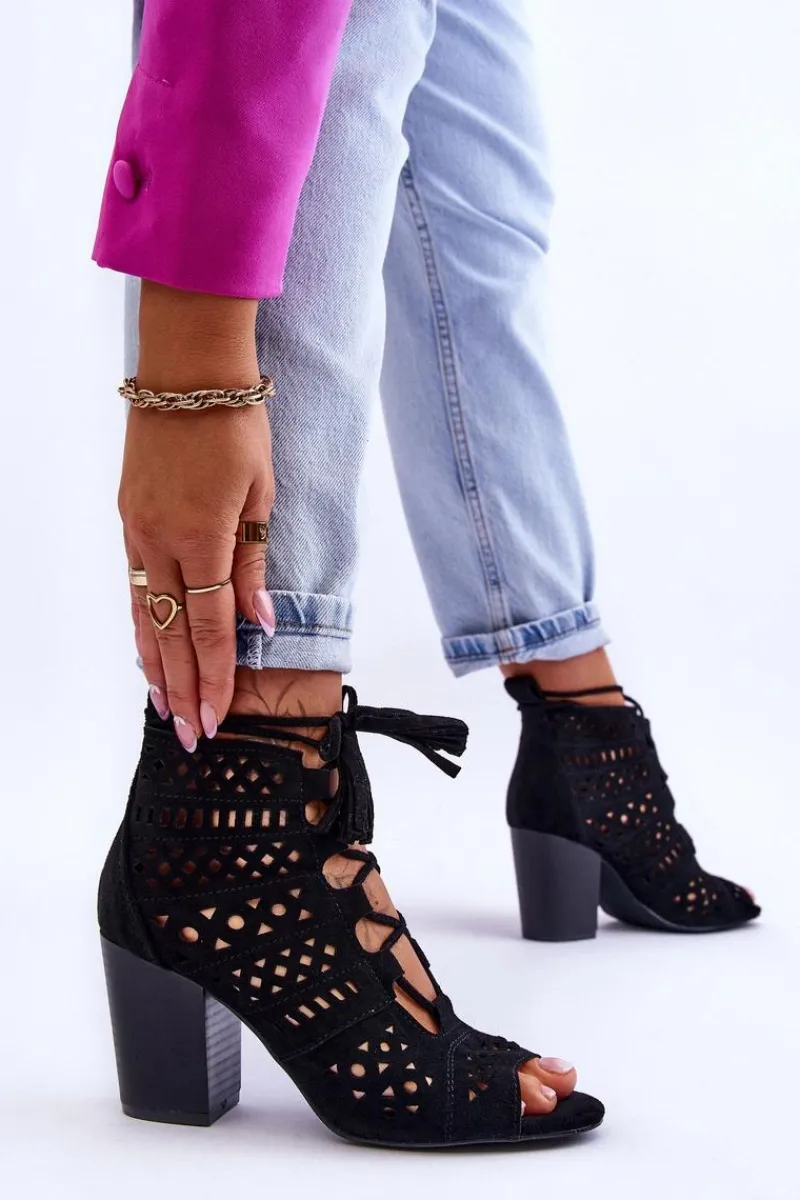 Hot Boto Botki Ażurowe Na Obcasie Czarne Letya