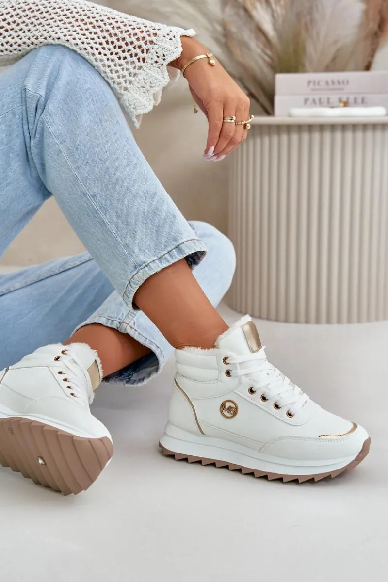 Outlet Botki Buty Sportowe Damskie Ocieplane Na Platformie Białe Ariatte Damskie Damskie Trapery|Botki Sznurowane