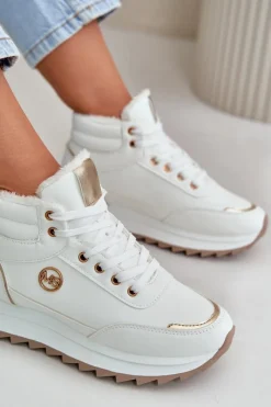 Outlet Botki Buty Sportowe Damskie Ocieplane Na Platformie Białe Ariatte Damskie Damskie Trapery|Botki Sznurowane