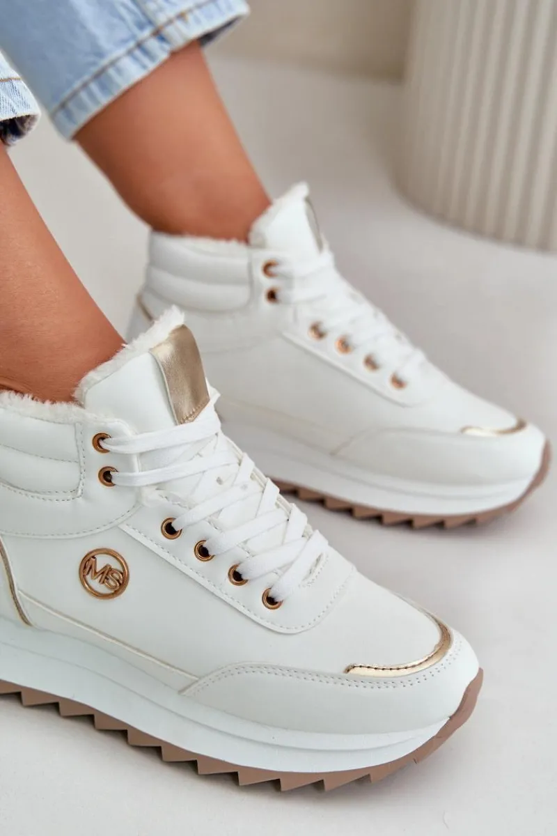 Outlet Botki Buty Sportowe Damskie Ocieplane Na Platformie Białe Ariatte Damskie Damskie Trapery|Botki Sznurowane