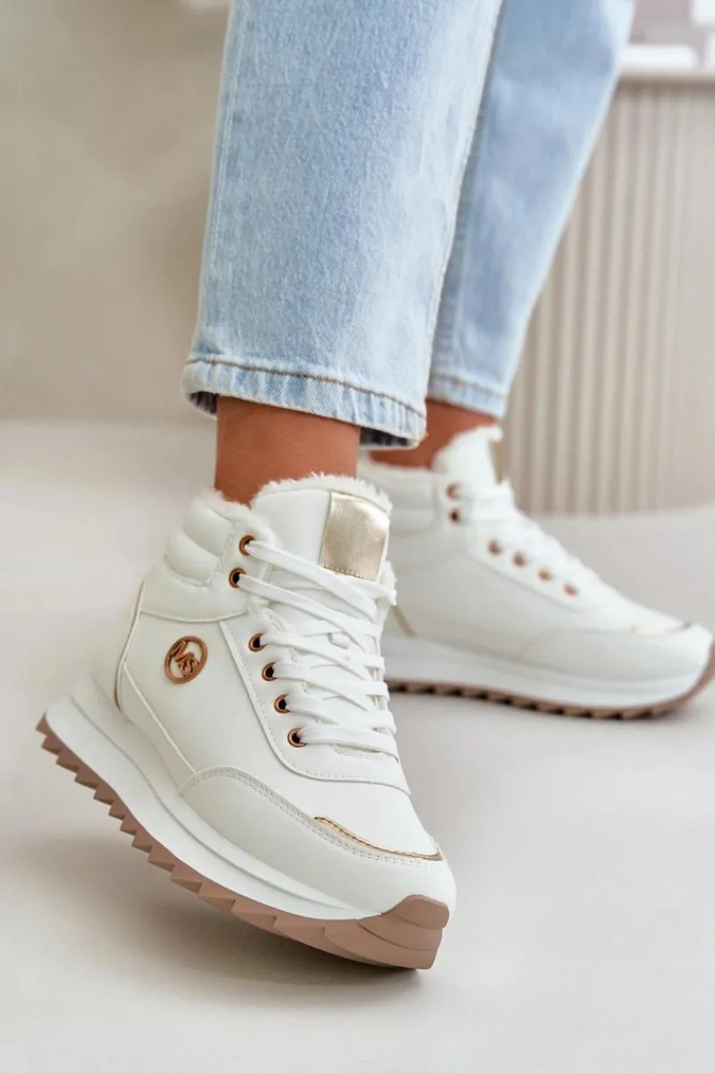 Outlet Botki Buty Sportowe Damskie Ocieplane Na Platformie Białe Ariatte Damskie Damskie Trapery|Botki Sznurowane