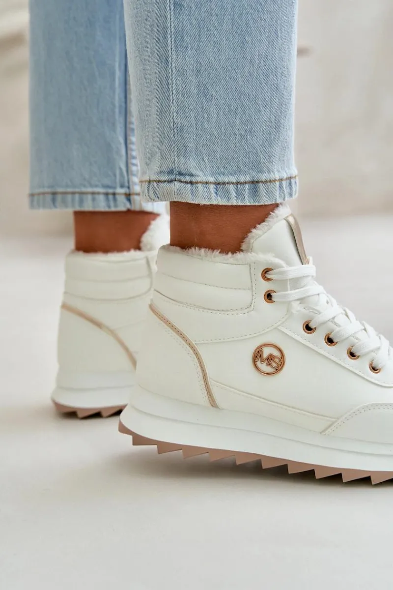 Outlet Botki Buty Sportowe Damskie Ocieplane Na Platformie Białe Ariatte Damskie Damskie Trapery|Botki Sznurowane