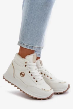 Outlet Botki Buty Sportowe Damskie Ocieplane Na Platformie Białe Ariatte Damskie Damskie Trapery|Botki Sznurowane