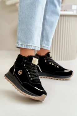 Discount Boto Botki Buty Sportowe Damskie Ocieplane Na Platformie Czarne Ariatte