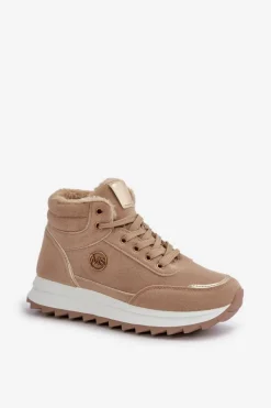 Damskie Trapery|Botki Sznurowane></noscript>Boto Botki Buty Sportowe Damskie Ocieplane Na Platformie Khaki Ariatte