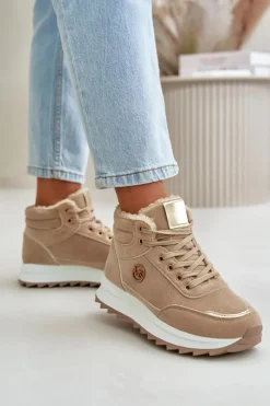 Damskie Trapery|Botki Sznurowane></noscript>Boto Botki Buty Sportowe Damskie Ocieplane Na Platformie Khaki Ariatte