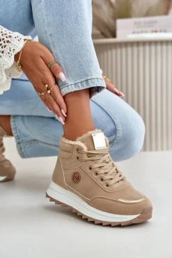Damskie Trapery|Botki Sznurowane></noscript>Boto Botki Buty Sportowe Damskie Ocieplane Na Platformie Khaki Ariatte