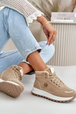 Damskie Trapery|Botki Sznurowane></noscript>Boto Botki Buty Sportowe Damskie Ocieplane Na Platformie Khaki Ariatte