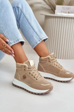 Damskie Trapery|Botki Sznurowane></noscript>Boto Botki Buty Sportowe Damskie Ocieplane Na Platformie Khaki Ariatte