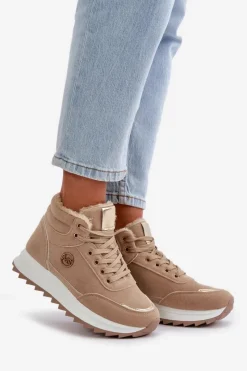 Damskie Trapery|Botki Sznurowane></noscript>Boto Botki Buty Sportowe Damskie Ocieplane Na Platformie Khaki Ariatte