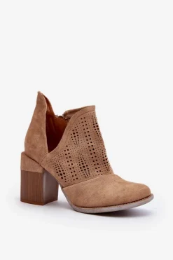 Best Boto Botki Damskie Ażurowe Na Słupku Beżowe Niartima