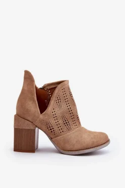 Best Boto Botki Damskie Ażurowe Na Słupku Beżowe Niartima