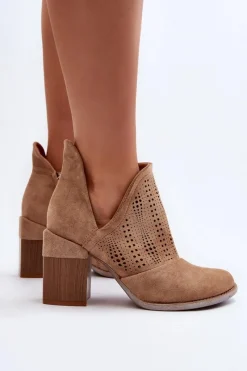 Best Boto Botki Damskie Ażurowe Na Słupku Beżowe Niartima