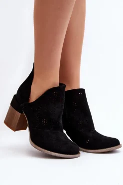 New Boto Botki Damskie Ażurowe Na Słupku Czarne Niartima Czarny