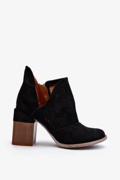 New Boto Botki Damskie Ażurowe Na Słupku Czarne Niartima Czarny