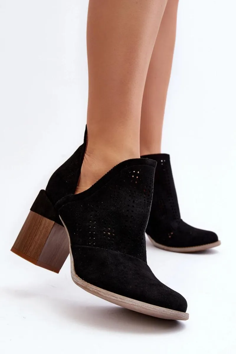 New Boto Botki Damskie Ażurowe Na Słupku Czarne Niartima Czarny