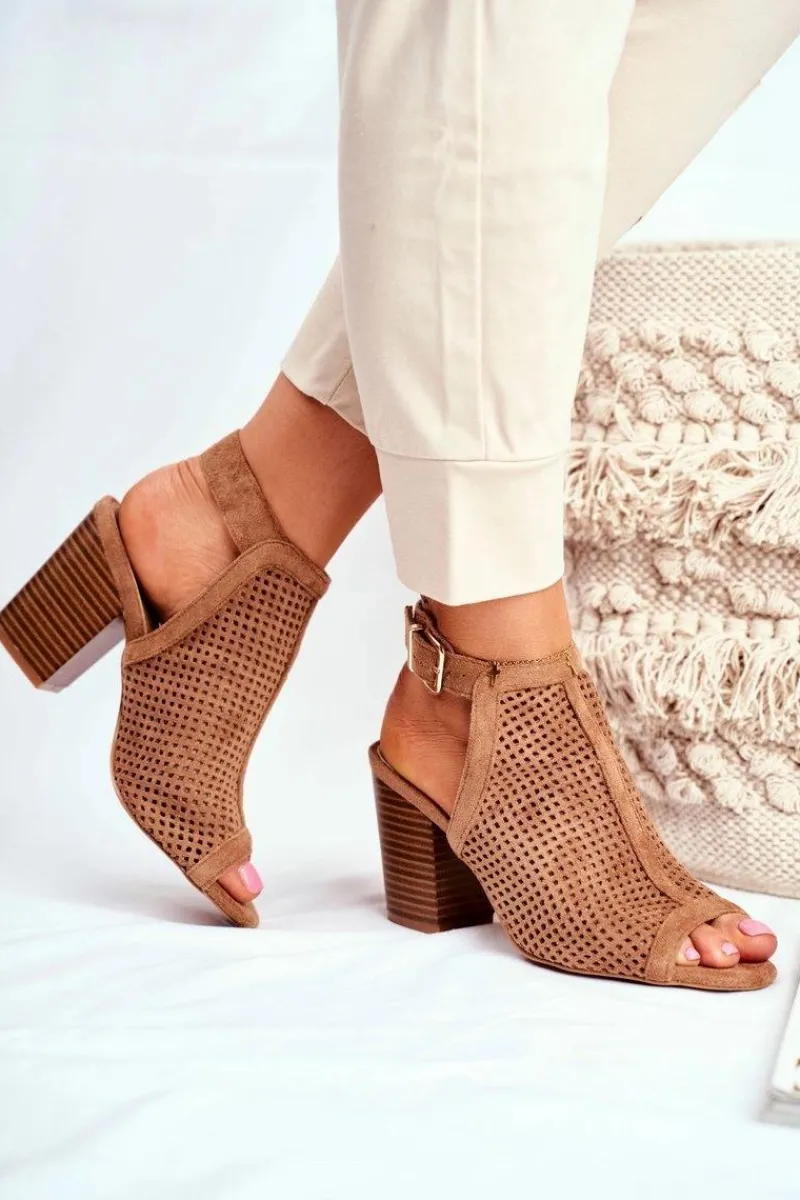 Online Botki Damskie Ażurowe Peep Toe Camel Paradise Damskie Botki Wiosenne|Botki Na Słupku