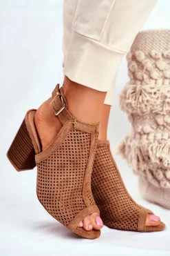 Online Botki Damskie Ażurowe Peep Toe Camel Paradise Damskie Botki Wiosenne|Botki Na Słupku