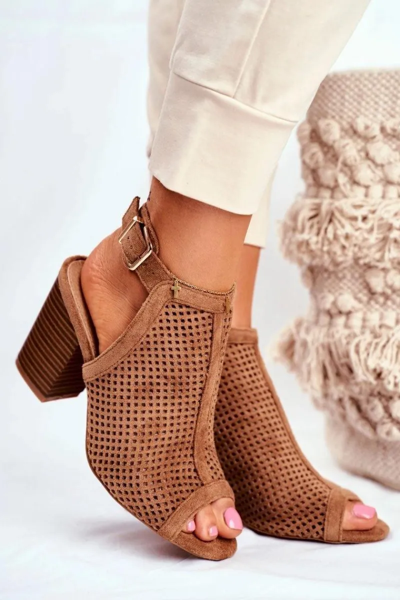 Online Botki Damskie Ażurowe Peep Toe Camel Paradise Damskie Botki Wiosenne|Botki Na Słupku