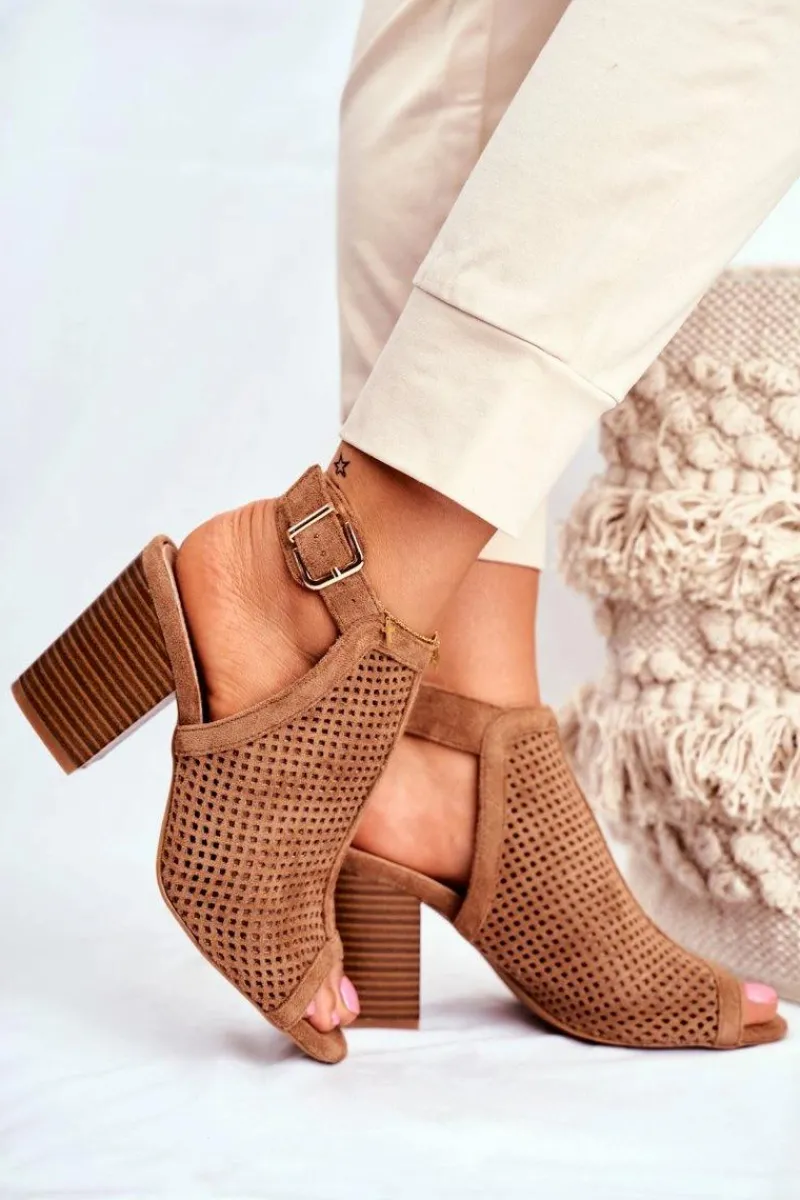 Online Botki Damskie Ażurowe Peep Toe Camel Paradise Damskie Botki Wiosenne|Botki Na Słupku