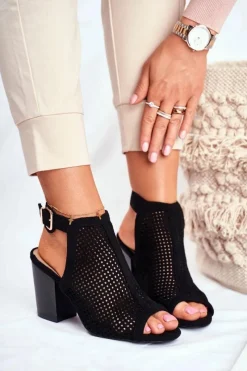 Best Boto Botki Damskie Ażurowe Peep Toe Czarne Paradise