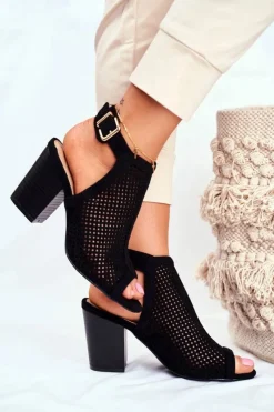 Best Boto Botki Damskie Ażurowe Peep Toe Czarne Paradise