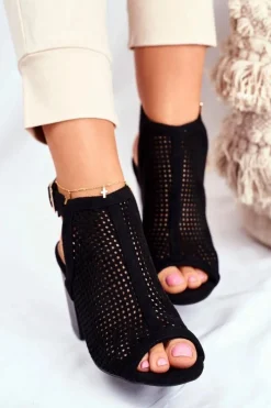 Best Boto Botki Damskie Ażurowe Peep Toe Czarne Paradise