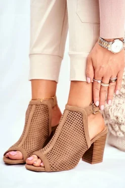 Online Botki Damskie Ażurowe Peep Toe Beżowe Paradise Damskie Botki Wiosenne|Botki Na Słupku