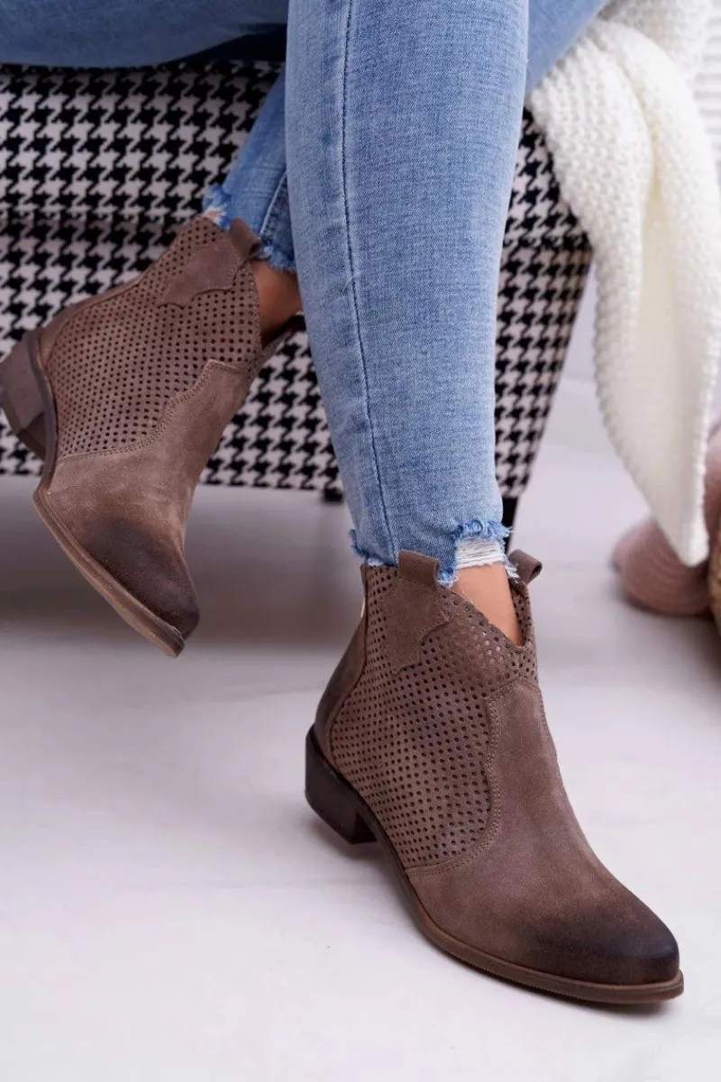 Botki Wiosenne|Brązowe I Beżowe Botki>Boto Botki Damskie Beżowe Skórzane Exquisite 1166