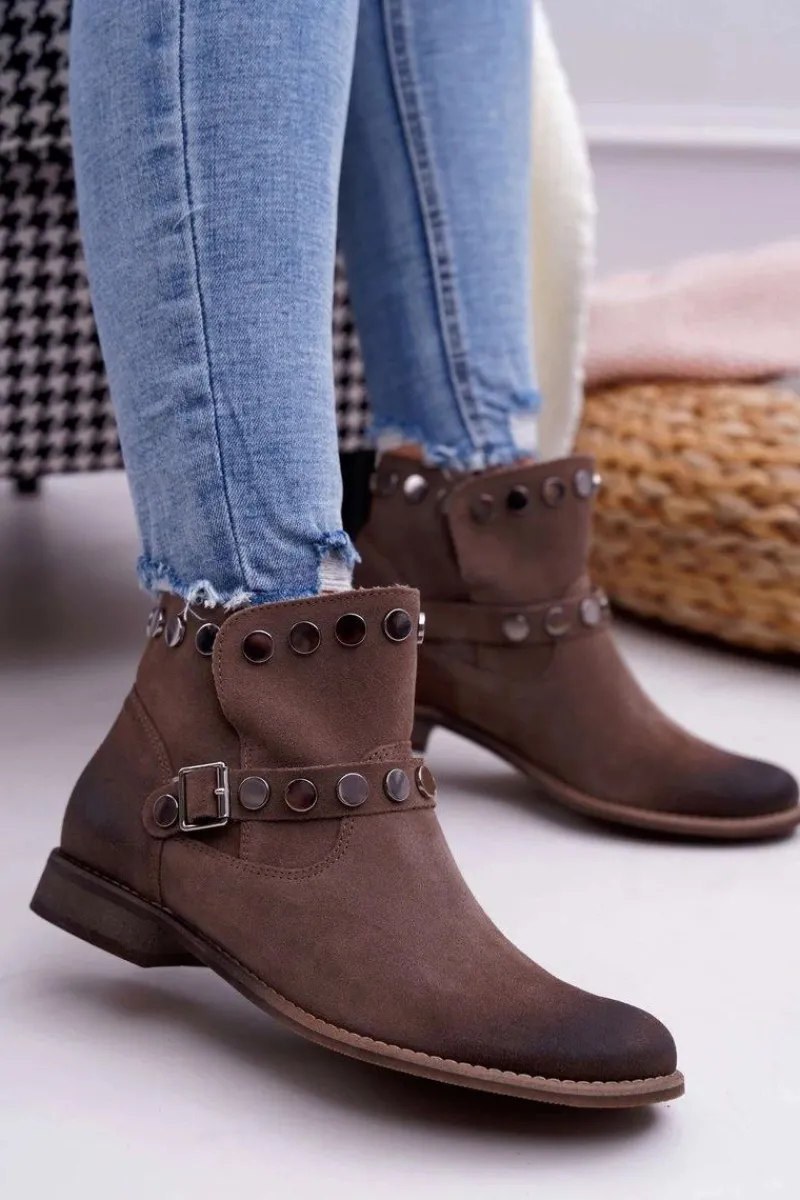 Best Boto Botki Damskie Beżowe Welurowe Exquisite 1172