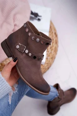 Best Boto Botki Damskie Beżowe Welurowe Exquisite 1172