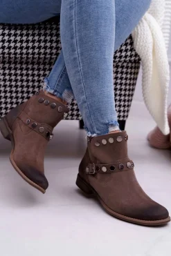 Best Boto Botki Damskie Beżowe Welurowe Exquisite 1172